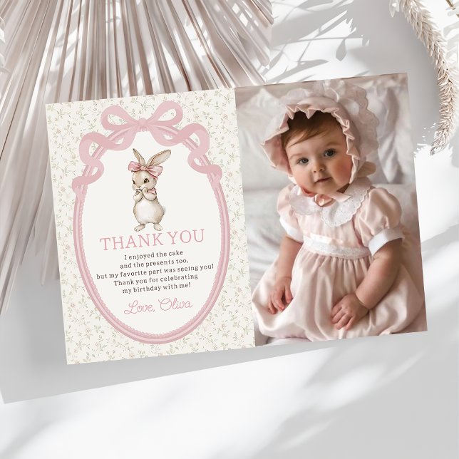 Tarjeta De Agradecimiento Coquette Pink Bow Bunny Birthday Thank You Card (Subido por el creador)