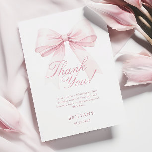 Tarjeta De Agradecimiento Coquette Pink Bow First Birday Gracias Card
