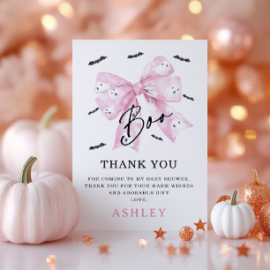 Tarjeta De Agradecimiento Coquette Pink Bow Little Boo Baby Shower