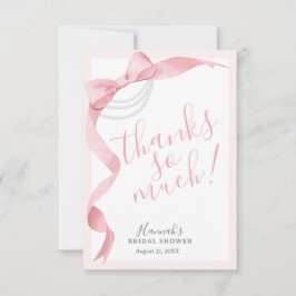 Tarjeta De Agradecimiento Coquette Pink Bow & Pearls Bridal Shower Simple