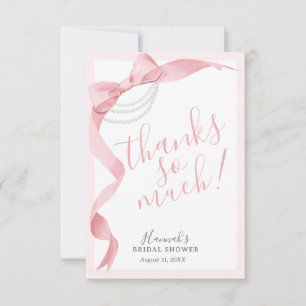 Tarjeta De Agradecimiento Coquette Pink Bow & Pearls Bridal Shower Simple