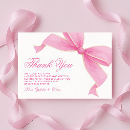 Tarjeta De Agradecimiento Coquette Pink Bow Roses Cottagecore Baby Shower