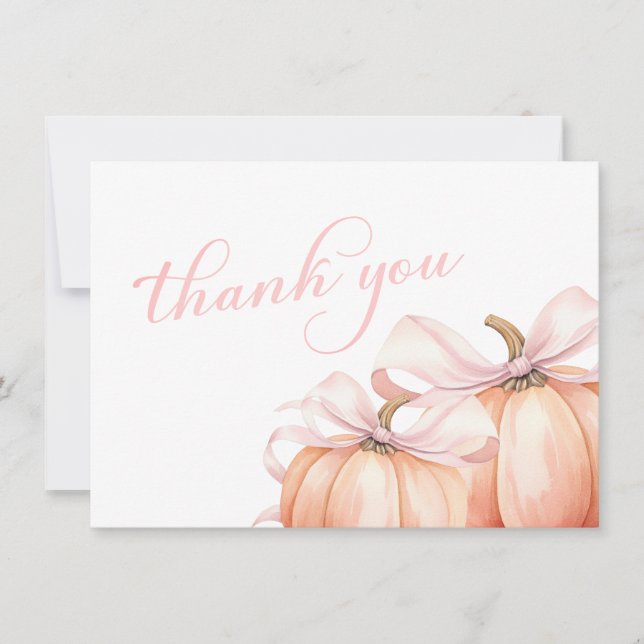 Tarjeta De Agradecimiento Coquette Pumpkin Pink Bow Baby Shower (Anverso)