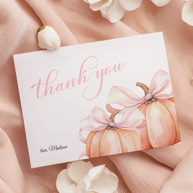 Tarjeta De Agradecimiento Coquette Pumpkin Pink Bow Baby Shower (Subido por el creador)