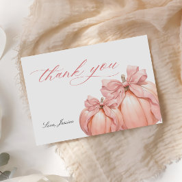 Tarjeta De Agradecimiento Coquette Pumpkin Pink Bow Baby Shower Gracias Ca