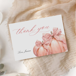 Tarjeta De Agradecimiento Coquette Pumpkin Pink Bow Baby Shower Gracias Ca