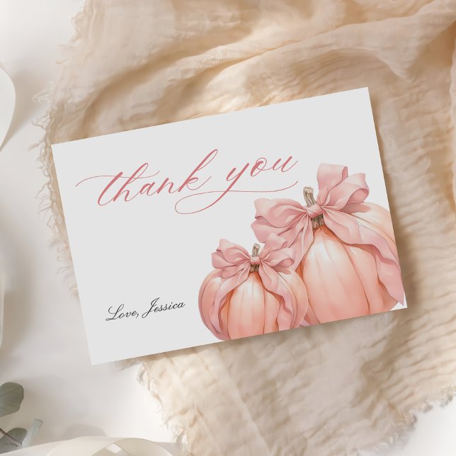 Tarjeta De Agradecimiento Coquette Pumpkin Pink Bow Baby Shower Gracias Ca (Subido por el creador)