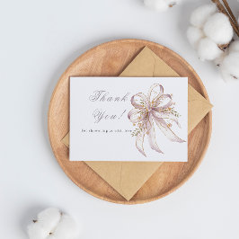 Tarjeta De Agradecimiento Coquette purple bow baby shower 