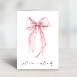 Tarjeta De Agradecimiento Coquette rosa Bow acuarela ducha de novia