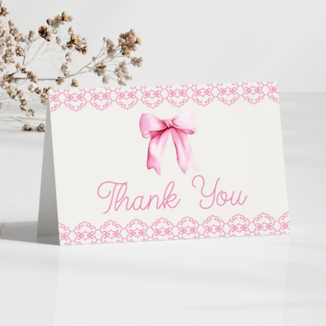 Tarjeta De Agradecimiento Coquette rosa Bow Bridal Shower (Subido por el creador)