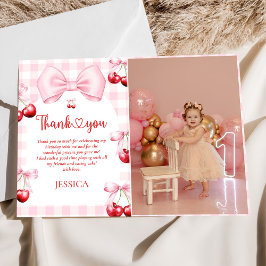 Tarjeta De Agradecimiento Coquette rosa Bow Cherry Birday Photo