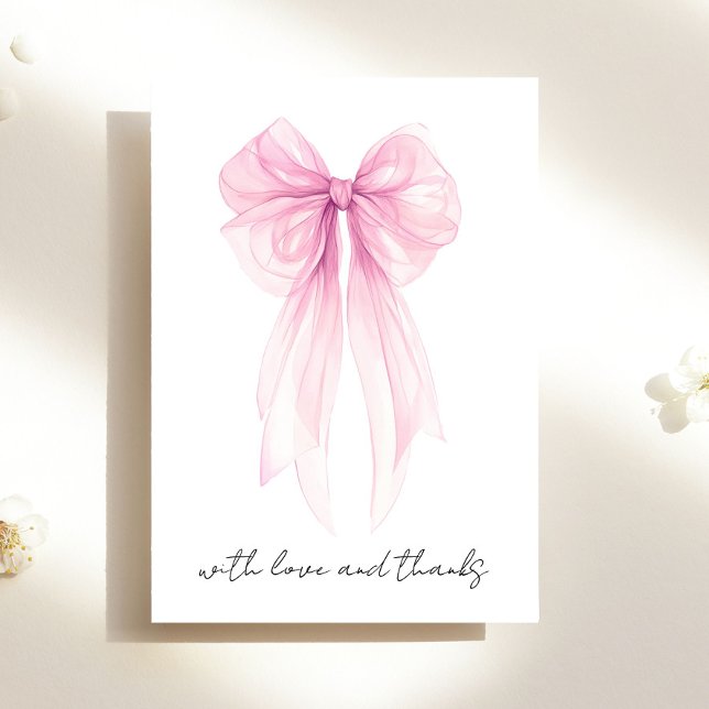 Tarjeta De Agradecimiento Coquette rosa Bow Watercolour Baby Shower (Subido por el creador)