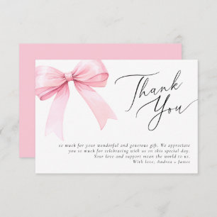 Tarjeta De Agradecimiento Coquette rosa Bow Wedding Shower