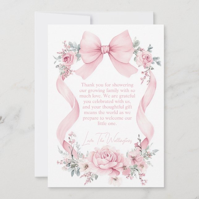 Tarjeta De Agradecimiento Coquette Rosas Flores Cumpleaños Bebé Rosa (Anverso)