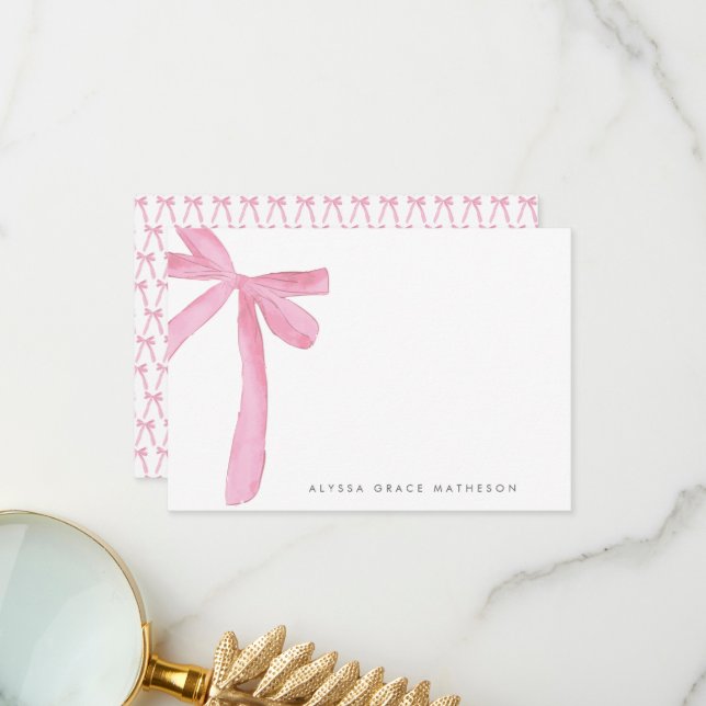 Tarjeta De Agradecimiento Coquette Rubor Pink Bow Nombre personalizado (Anverso/Reverso In Situ)