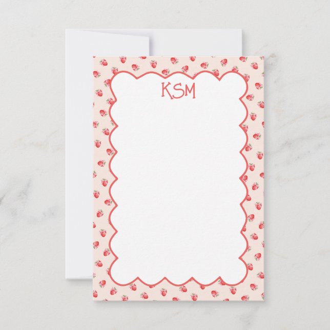 Tarjeta De Agradecimiento Coquette Strawberry Monogram Stationery (Anverso)