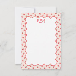 Tarjeta De Agradecimiento Coquette Strawberry Monogram Stationery