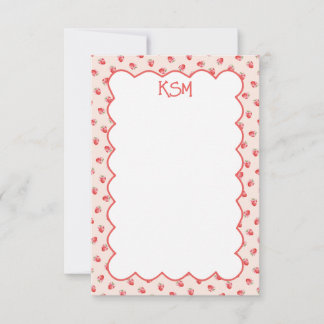 Tarjeta De Agradecimiento Coquette Strawberry Monogram Stationery