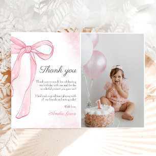Tarjeta De Agradecimiento Coquette Watercolor Pink Cute Bow Cumpleaños