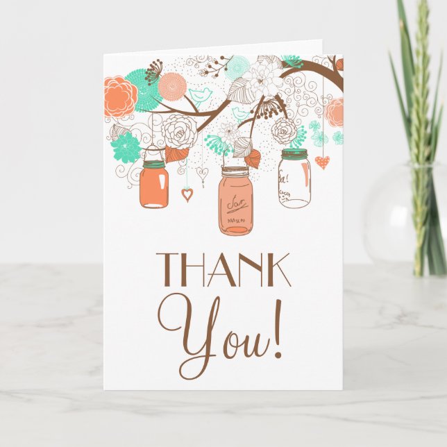 Tarjeta de agradecimiento Coral & Aqua Mason Jars (Anverso)