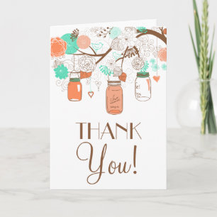 Tarjeta de agradecimiento Coral & Aqua Mason Jars