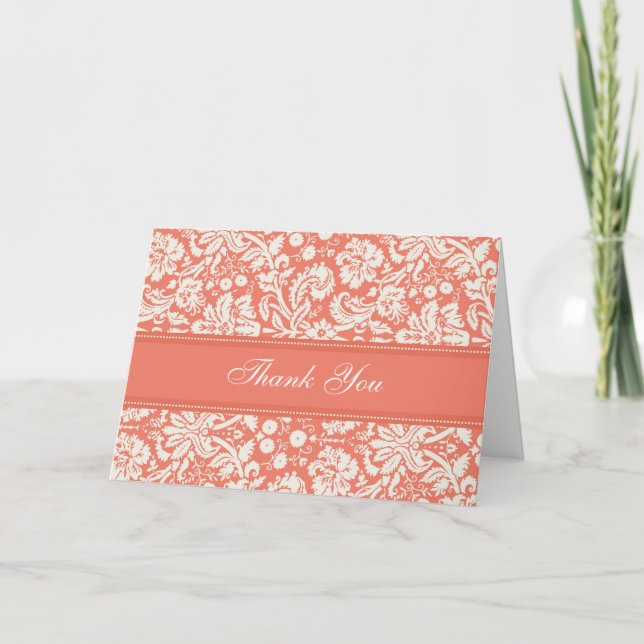 Tarjeta De Agradecimiento Coral Damask Baby Shower Hostess Gracias (Anverso)