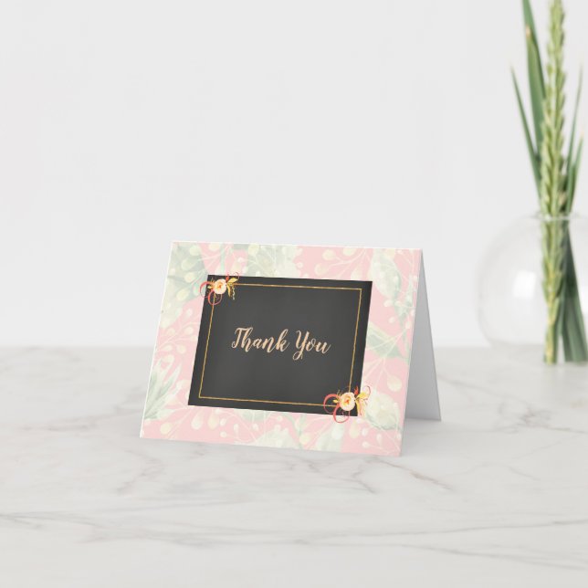 Tarjeta De Agradecimiento Coral Floral Boda Gracias (Anverso)