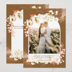 Tarjeta De Agradecimiento Coral Floral Marrón Terroso Moderno FOTO DE GRACIA