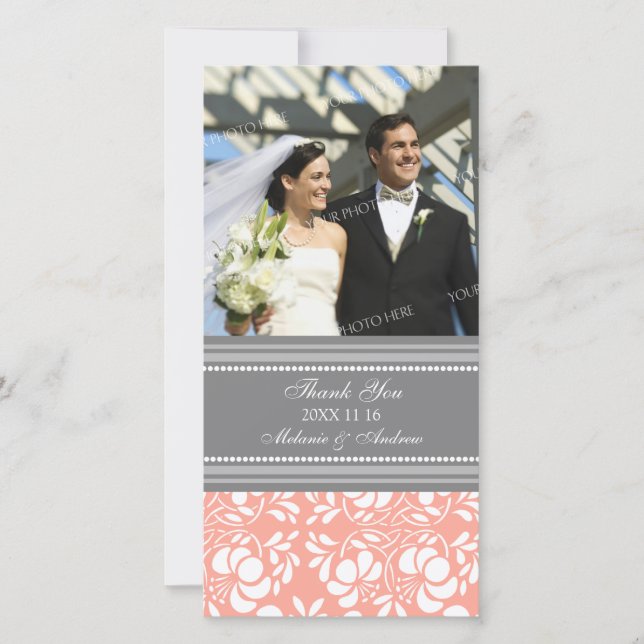 Tarjeta De Agradecimiento Coral Gray Gracias Cartas Fotográficas Bodas (Anverso)