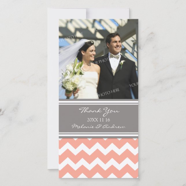 Tarjeta De Agradecimiento Coral Gray Gracias Cartas Fotográficas Bodas (Anverso)