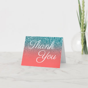 Tarjeta De Agradecimiento Coral Ombre Caligrafía Elegante Brillante Verde Te