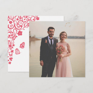 Tarjeta De Agradecimiento Coral Pink Floral Mariposa Jardín Plaza Foto