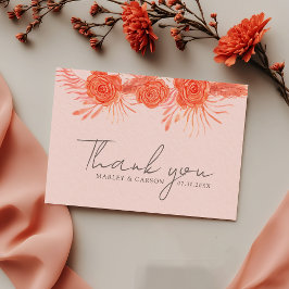 Tarjeta De Agradecimiento Coral Pink Orange Floral Script Wedding