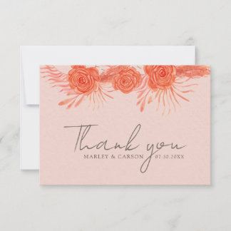 Tarjeta De Agradecimiento Coral Pink Orange Floral Script Wedding