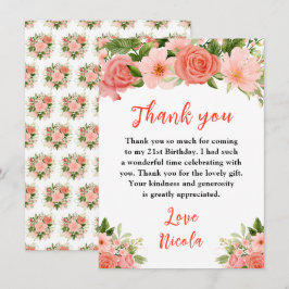 Tarjeta De Agradecimiento Coral Red Roses with Foliage Birthday