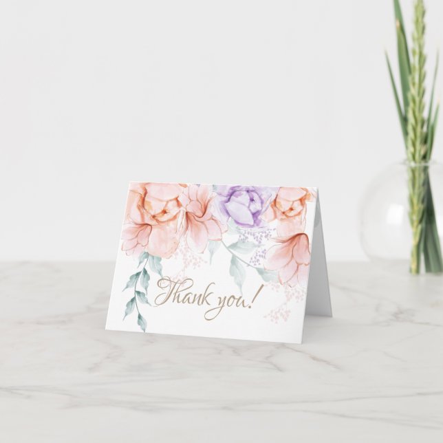 Tarjeta de agradecimiento | Coral y Lilac Aquarell (Anverso)