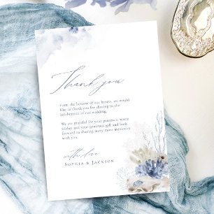 Tarjeta De Agradecimiento Corales azules y conchas marinas temática de la pl