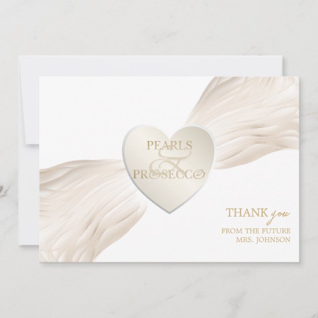 Tarjeta De Agradecimiento Corazón Ampersand Pearls & Prosecco Bridal Shower (Anverso)