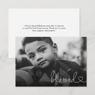 Tarjeta De Agradecimiento Corazón Bendito Escritura Mínima Foto Primera Comu