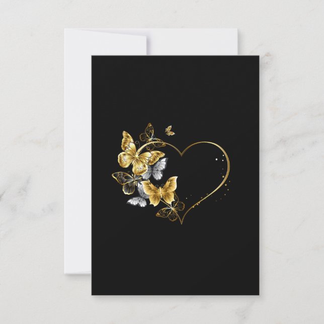 Tarjeta De Agradecimiento Corazón con mariposas doradas (Anverso)