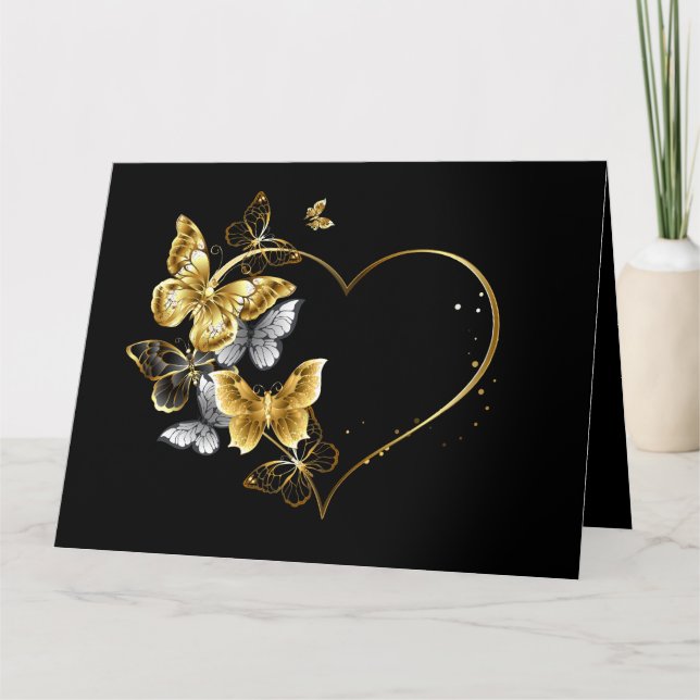 Tarjeta De Agradecimiento Corazón con mariposas doradas (Anverso)