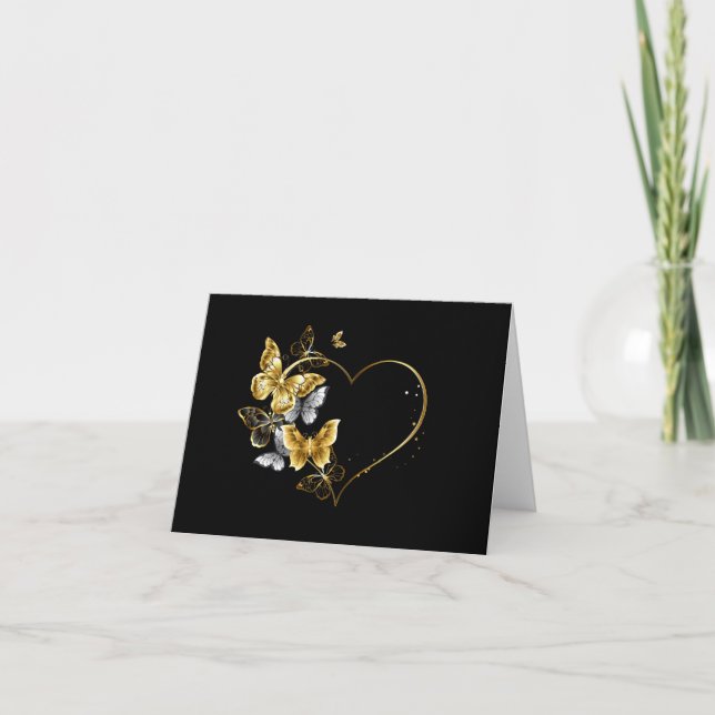 Tarjeta De Agradecimiento Corazón con mariposas doradas (Anverso)