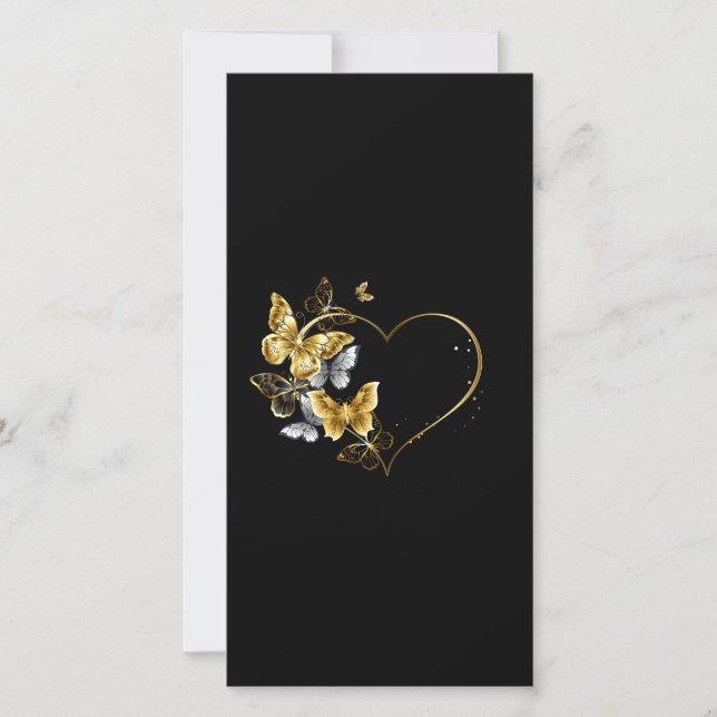 Tarjeta De Agradecimiento Corazón con mariposas doradas (Anverso)