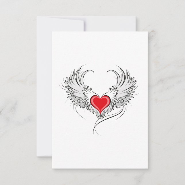 Tarjeta De Agradecimiento Corazón de Ángel Rojo con alas (Anverso)