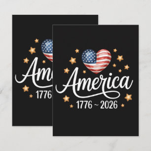 Tarjeta De Agradecimiento Corazón de bandera bonita 1776-2026 4 de julio 250