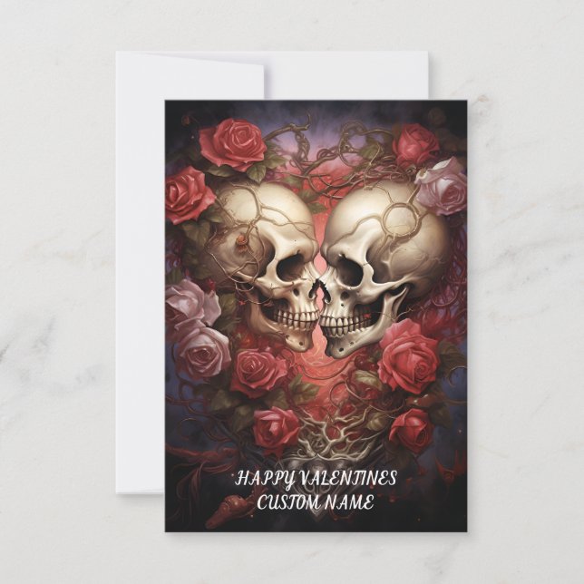 Tarjeta De Agradecimiento Corazón de cráneo, romántico, gótico, antivalentes (Anverso)