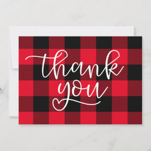 Tarjeta De Agradecimiento Corazón de Cuadro Escocés Búfalo Negro y Rojo