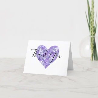 Tarjeta De Agradecimiento Corazón de flores color de agua morado