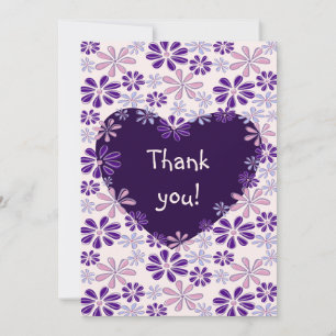 Tarjeta De Agradecimiento Corazón de flores rosadas púrpura juguetón