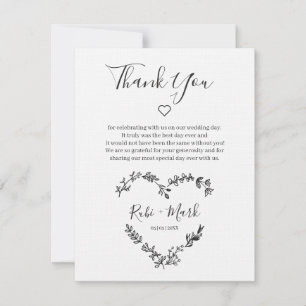 Tarjeta De Agradecimiento Corazón de flores silvestres negras para Boda